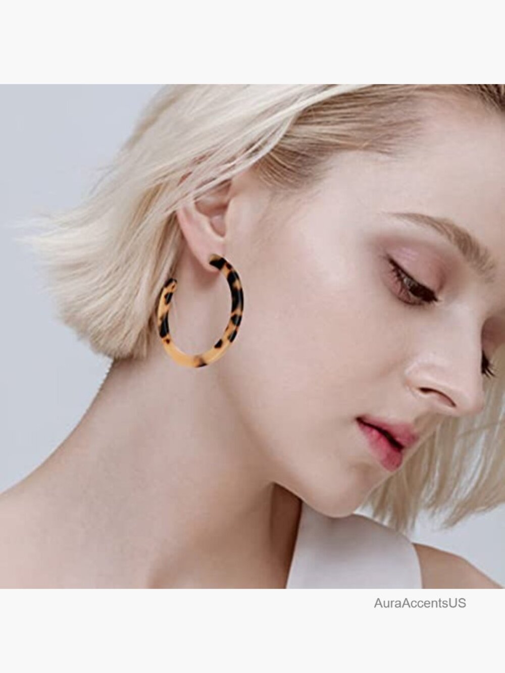 4 Pairs Acrylic Hoop Earrings - Tortoise Shell Statement Jewelry Set - Picture 3 of 7